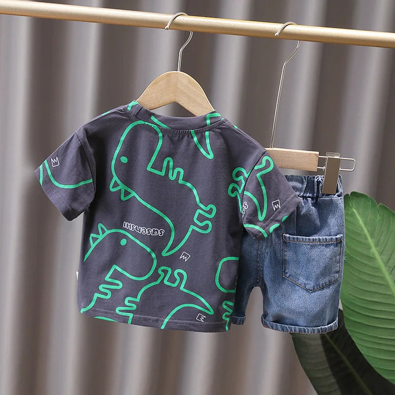 Dinosaur T-shirt Denim Shorts set for boys