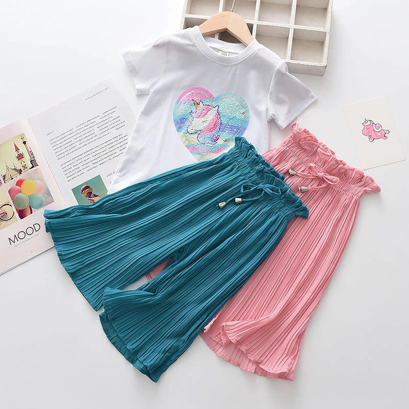 2pcs unicorn Suits Chiffon