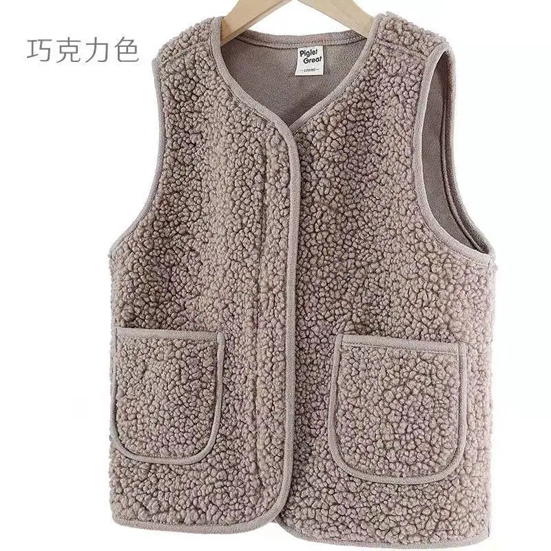 Girls' Winter V-Neck Vest Lamb Cashmere