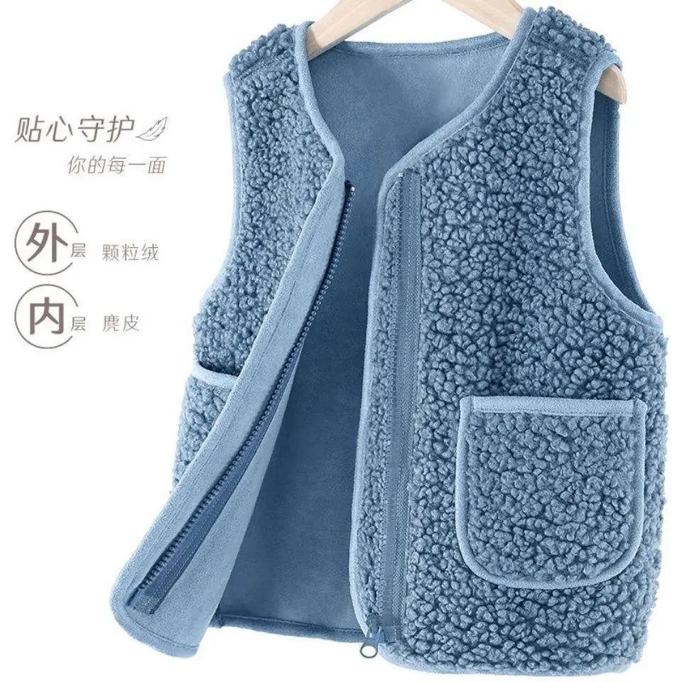 Girls' Winter V-Neck Vest Lamb Cashmere