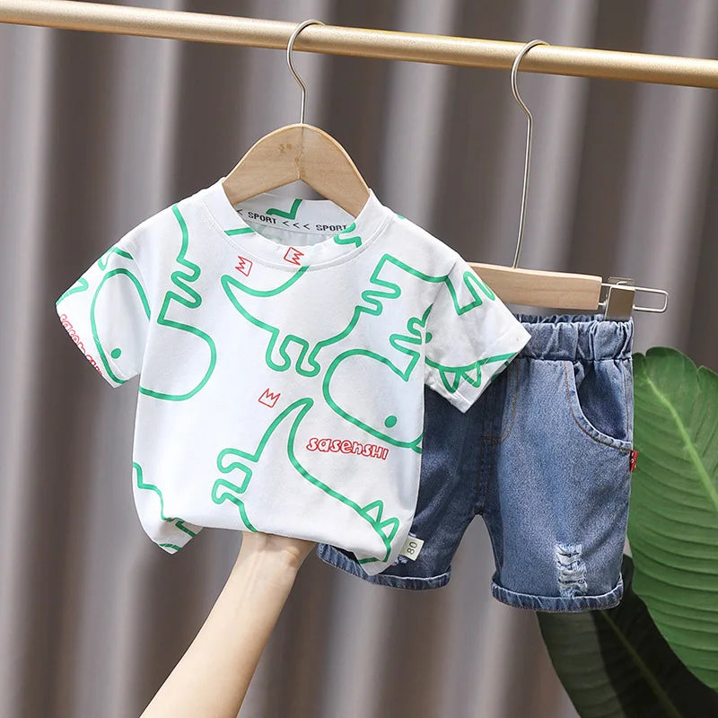 Dinosaur T-shirt Denim Shorts set for boys