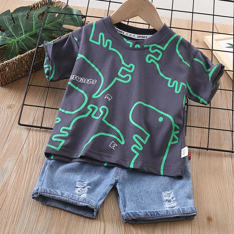 Dinosaur T-shirt Denim Shorts set for boys