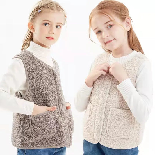 Girls' Winter V-Neck Vest Lamb Cashmere